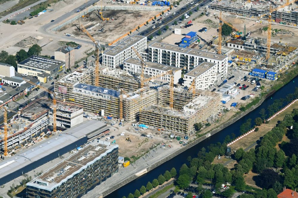 Aerial photograph Berlin - Construction site to build a new multi-family residential complex of Richard Ditting GmbH & Co. KG on Heidestrasse in Berlin, Germany