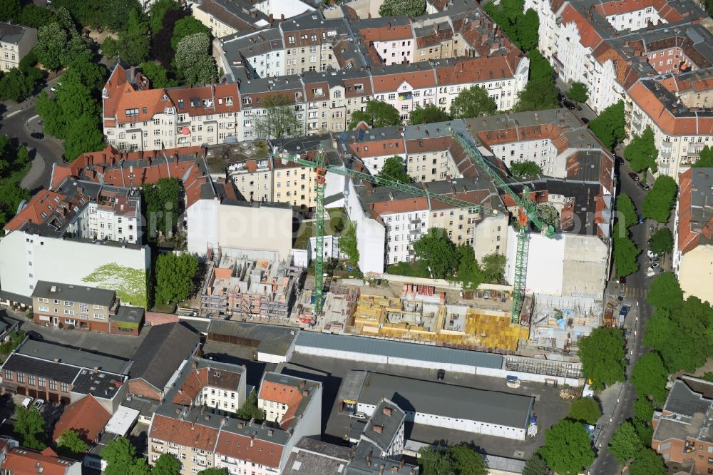 Aerial photograph Berlin - Construction site to build a new multi-family residential complex Richardplatz - Boehmische Strasse in Neukoelln in Berlin in Berlin, Germany