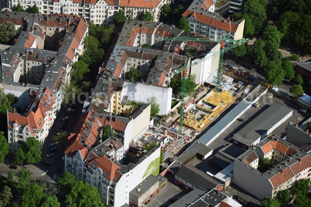 Berlin from the bird's eye view: Construction site to build a new multi-family residential complex Richardplatz - Boehmische Strasse in Neukoelln in Berlin in Berlin, Germany