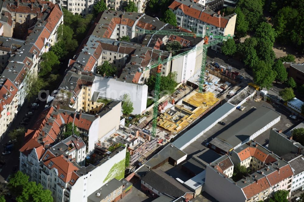 Aerial image Berlin - Construction site to build a new multi-family residential complex Richardplatz - Boehmische Strasse in Neukoelln in Berlin in Berlin, Germany