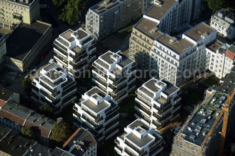 Aerial image Berlin - Construction site to build a new multi-family residential complex on Rigaer Strasse - Liebigstrasse in Friedrichshain destrict of Berlin in Germany