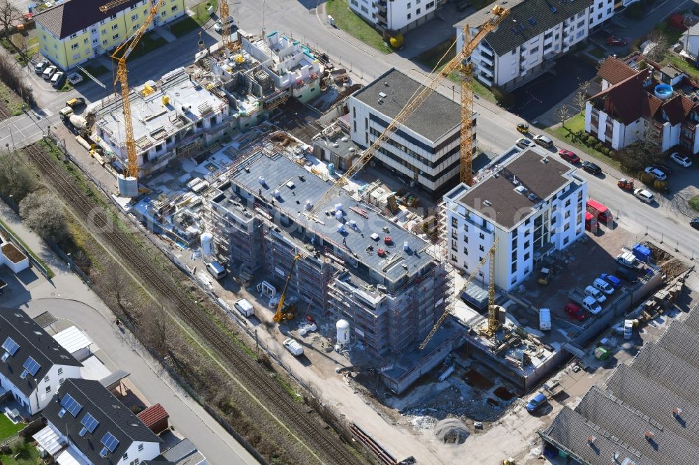 Schopfheim from the bird's eye view: Construction site to build a new multi-family residential complex Roggenbachstrasse in Schopfheim in the state Baden-Wurttemberg, Germany