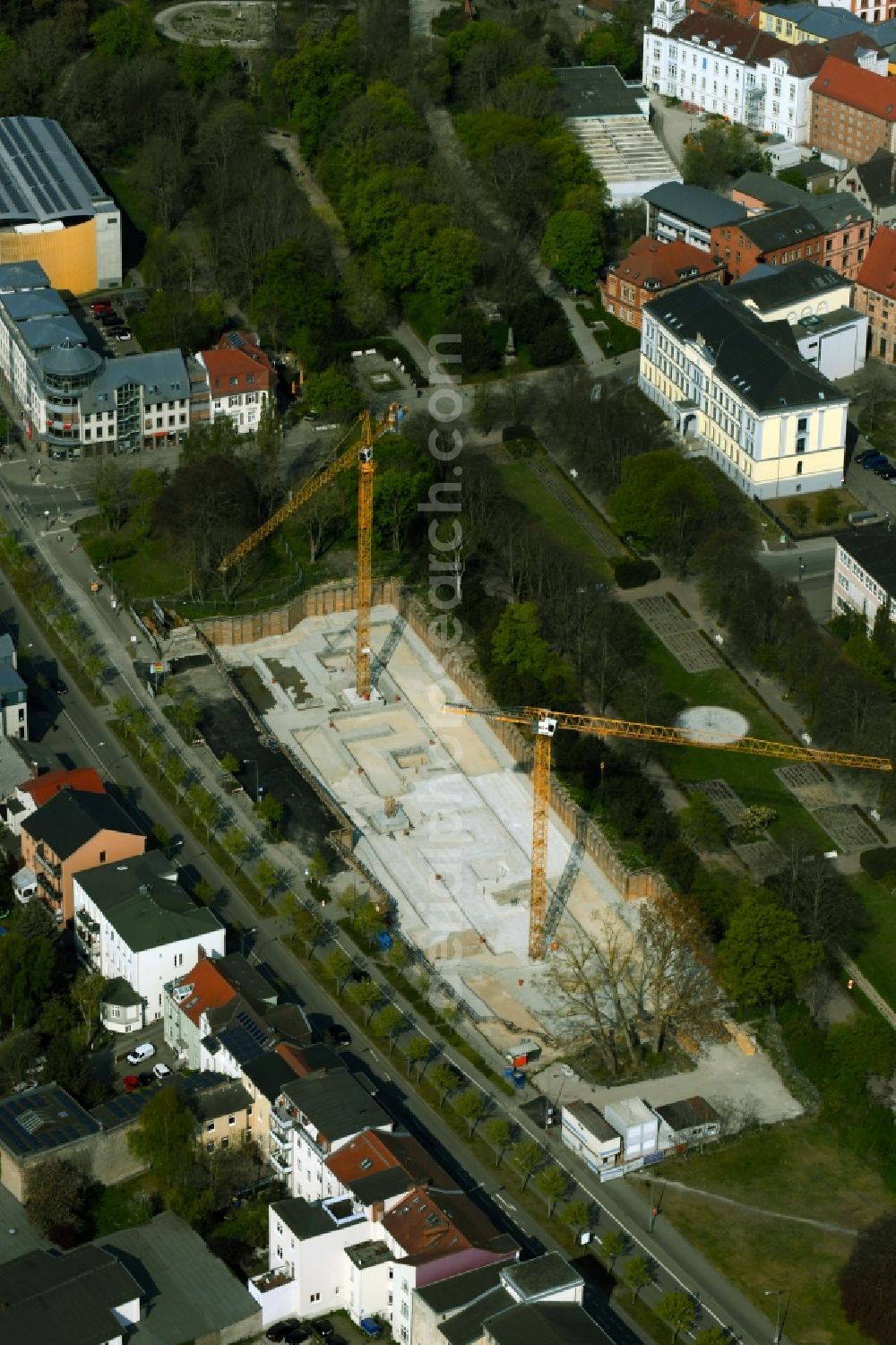 Rostock from above - Construction site to build a new multi-family residential complex Am Rosengarten on August-Bebel-Strasse - Wallstrasse in the district Stadtmitte in Rostock in the state Mecklenburg - Western Pomerania, Germany