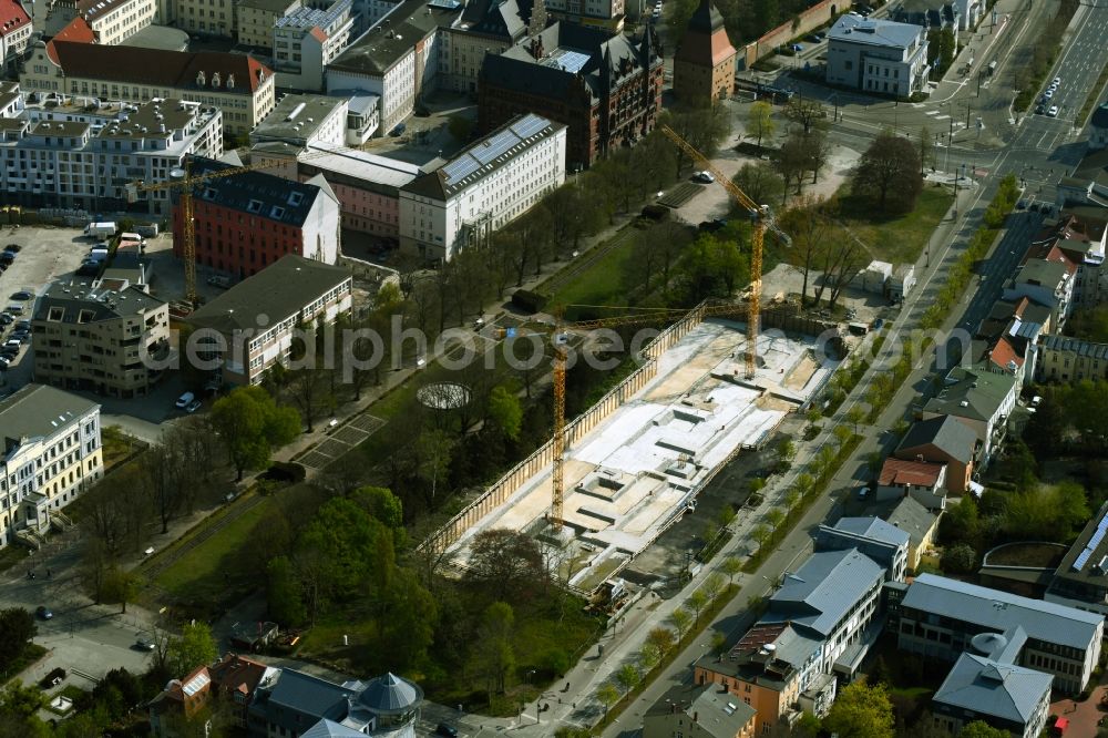 Aerial image Rostock - Construction site to build a new multi-family residential complex Am Rosengarten on August-Bebel-Strasse - Wallstrasse in the district Stadtmitte in Rostock in the state Mecklenburg - Western Pomerania, Germany