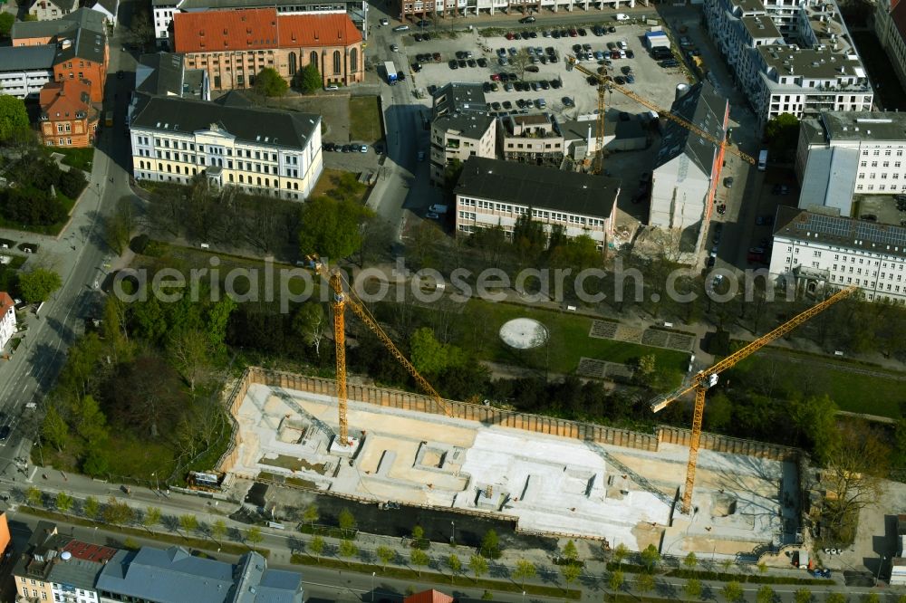 Rostock from above - Construction site to build a new multi-family residential complex Am Rosengarten on August-Bebel-Strasse - Wallstrasse in the district Stadtmitte in Rostock in the state Mecklenburg - Western Pomerania, Germany