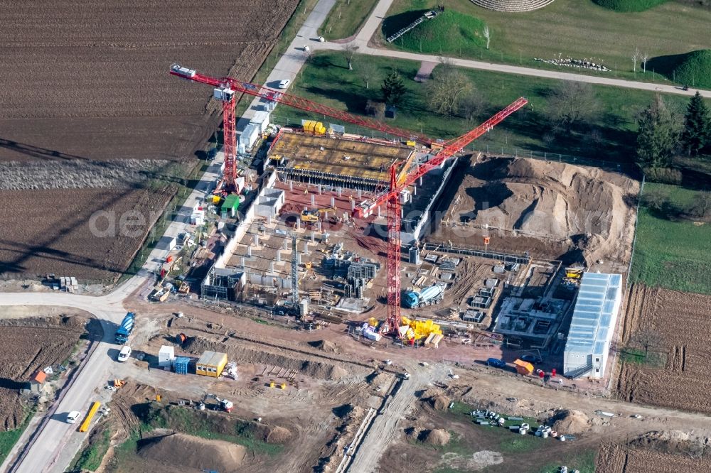 Rust from the bird's eye view: Construction site to build a new multi-family residential complex in Rust in the state Baden-Wurttemberg, Germany