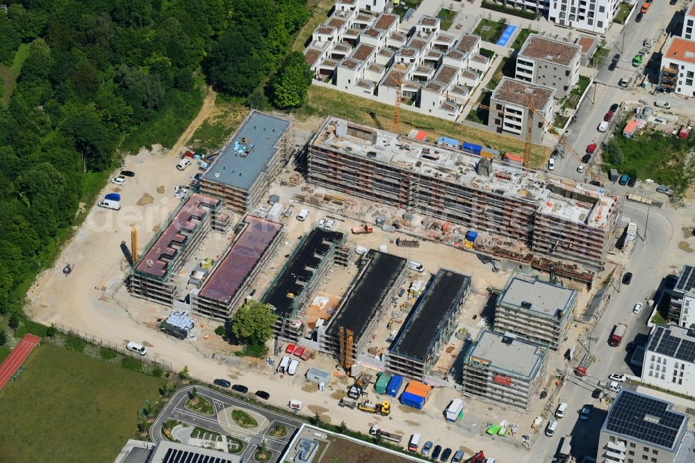 Aerial photograph München - Construction site to build a new multi-family residential complex on Ruth-Drexel-Strasse in Prinz-Eugen-Park in the district Bogenhausen in Munich in the state Bavaria, Germany