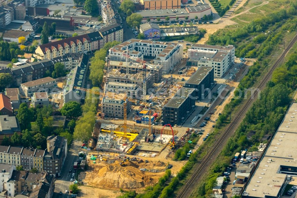 Düsseldorf from above - Construction site to build a new multi-family residential complex Schoeffenhoefe of Vivawest Wohnen GmbH on Mindener Strasse in Duesseldorf in the state North Rhine-Westphalia, Germany