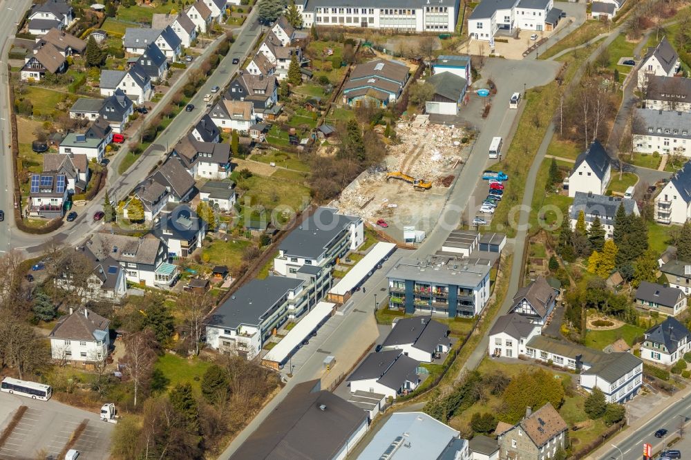 Schmallenberg from above - Construction site to build a new multi-family residential complex QUARTIER AM ALTEN BAHNHOF II in Schmallenberg in the state North Rhine-Westphalia, Germany