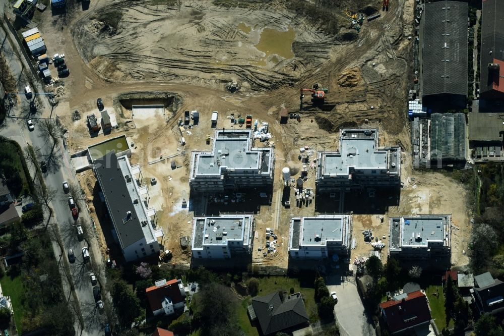 Berlin from above - Construction site to build a new multi-family residential complex of Schmohl + Sohn Bauunternehmung GmbH an der Sundgauer Strasse - Schlettstadter Strasse in Berlin in Germany