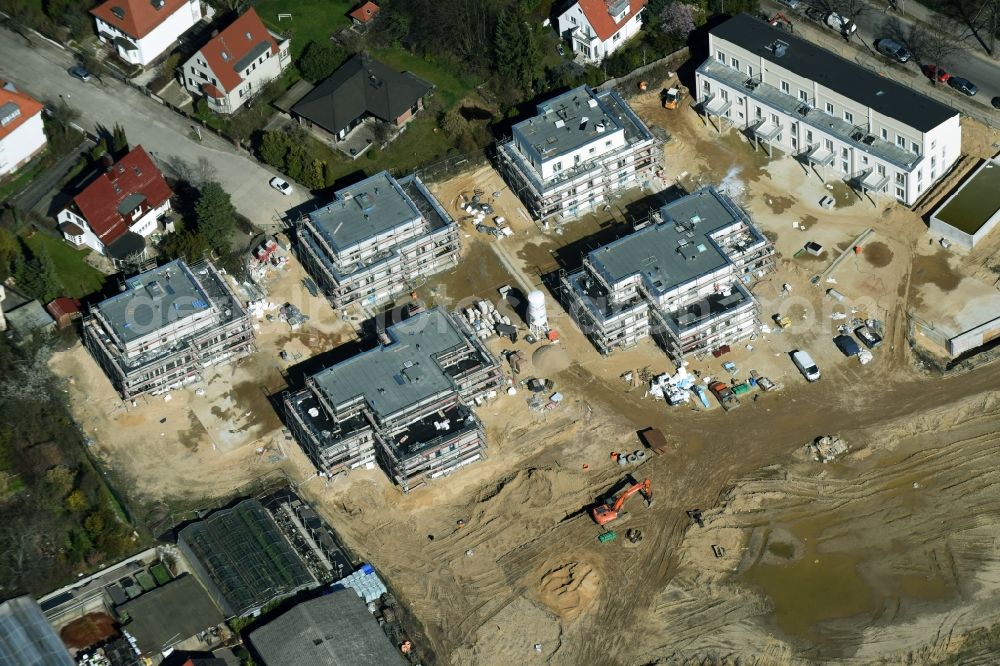 Berlin from above - Construction site to build a new multi-family residential complex of Schmohl + Sohn Bauunternehmung GmbH an der Sundgauer Strasse - Schlettstadter Strasse in Berlin in Germany