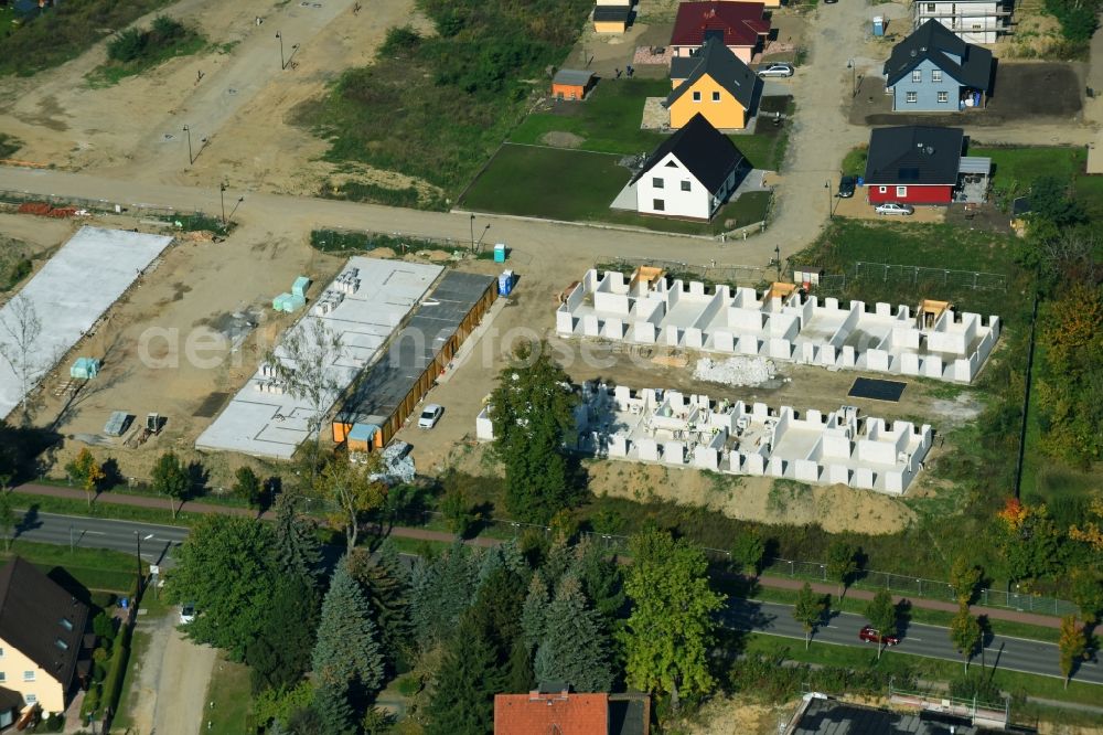 Bernau from above - Construction site to build a new multi-family residential complex Schoenower Chaussee corner Konrad-Zuse-Strasse in Bernau in the state Brandenburg, Germany