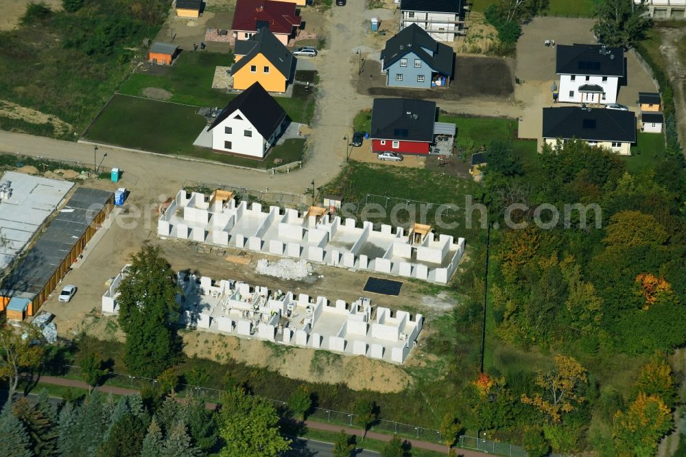 Bernau from the bird's eye view: Construction site to build a new multi-family residential complex Schoenower Chaussee corner Konrad-Zuse-Strasse in Bernau in the state Brandenburg, Germany