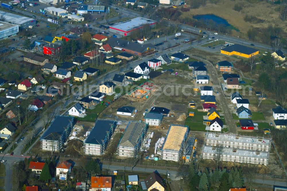 Bernau from the bird's eye view: Construction site to build a new multi-family residential complex Schoenower Chaussee corner Konrad-Zuse-Strasse in Bernau in the state Brandenburg, Germany