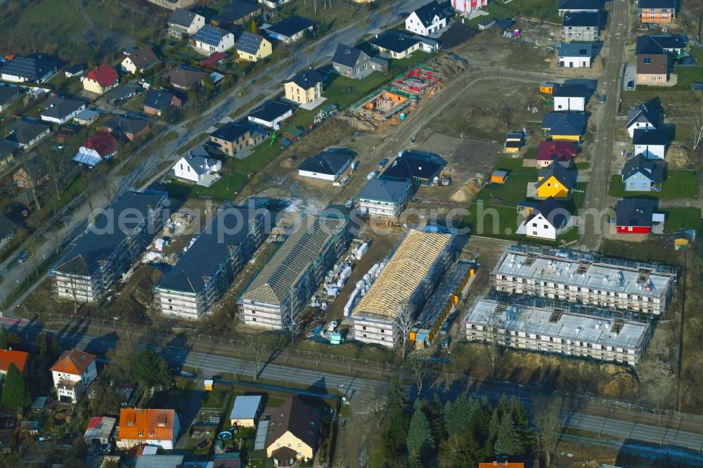 Aerial image Bernau - Construction site to build a new multi-family residential complex Schoenower Chaussee corner Konrad-Zuse-Strasse in Bernau in the state Brandenburg, Germany