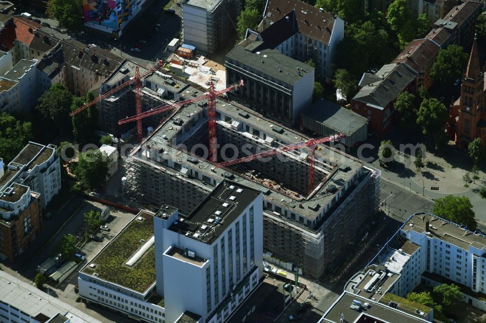 Aerial image Berlin - Construction site to build a new multi-family residential complex on Kurfuerstenstrasse corner Genthiner Strasse in Berlin, Germany