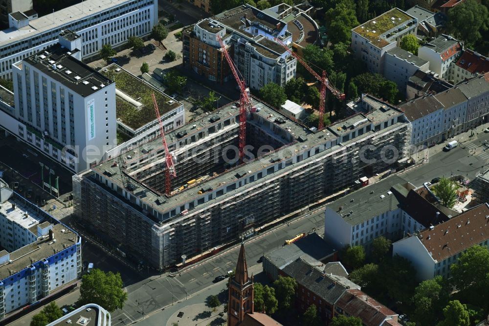 Aerial image Berlin - Construction site to build a new multi-family residential complex on Kurfuerstenstrasse corner Genthiner Strasse in Berlin, Germany