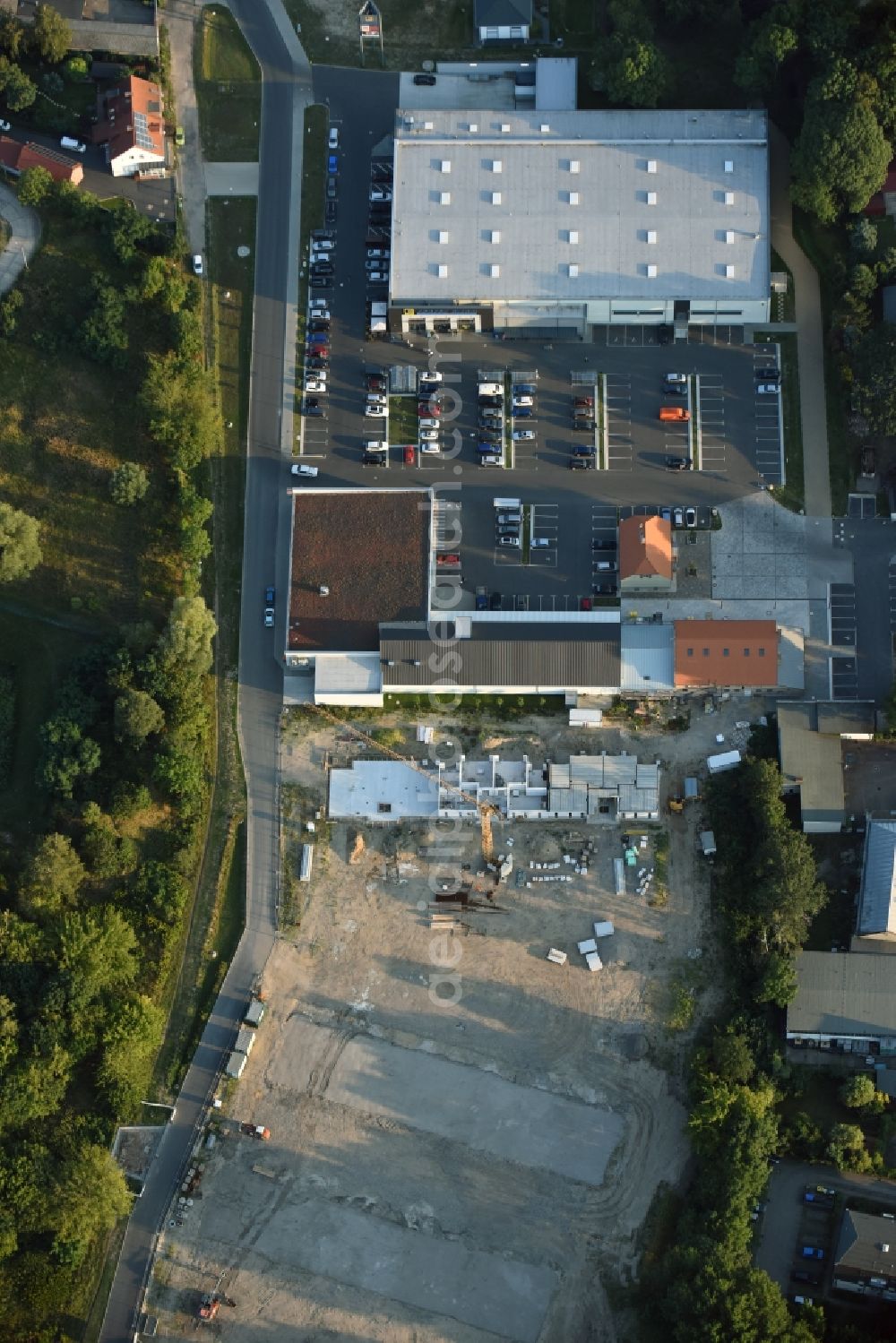 Aerial image Berlin - Construction site to build a new multi-family residential complex An der Schule destrict Mahlsdorf in Berlin