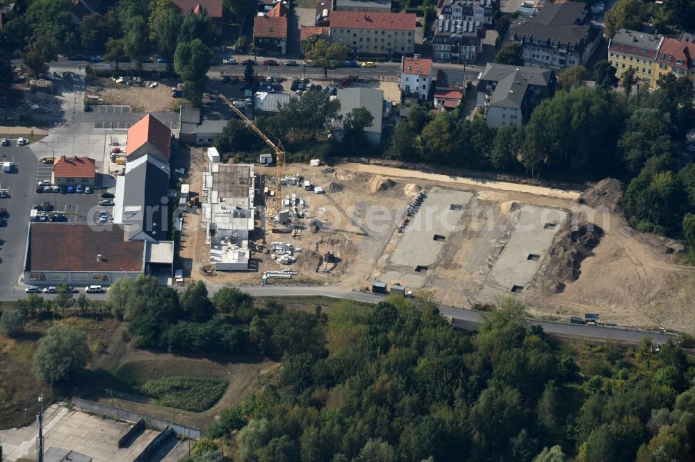 Berlin from above - Construction site to build a new multi-family residential complex An der Schule destrict Mahlsdorf in Berlin