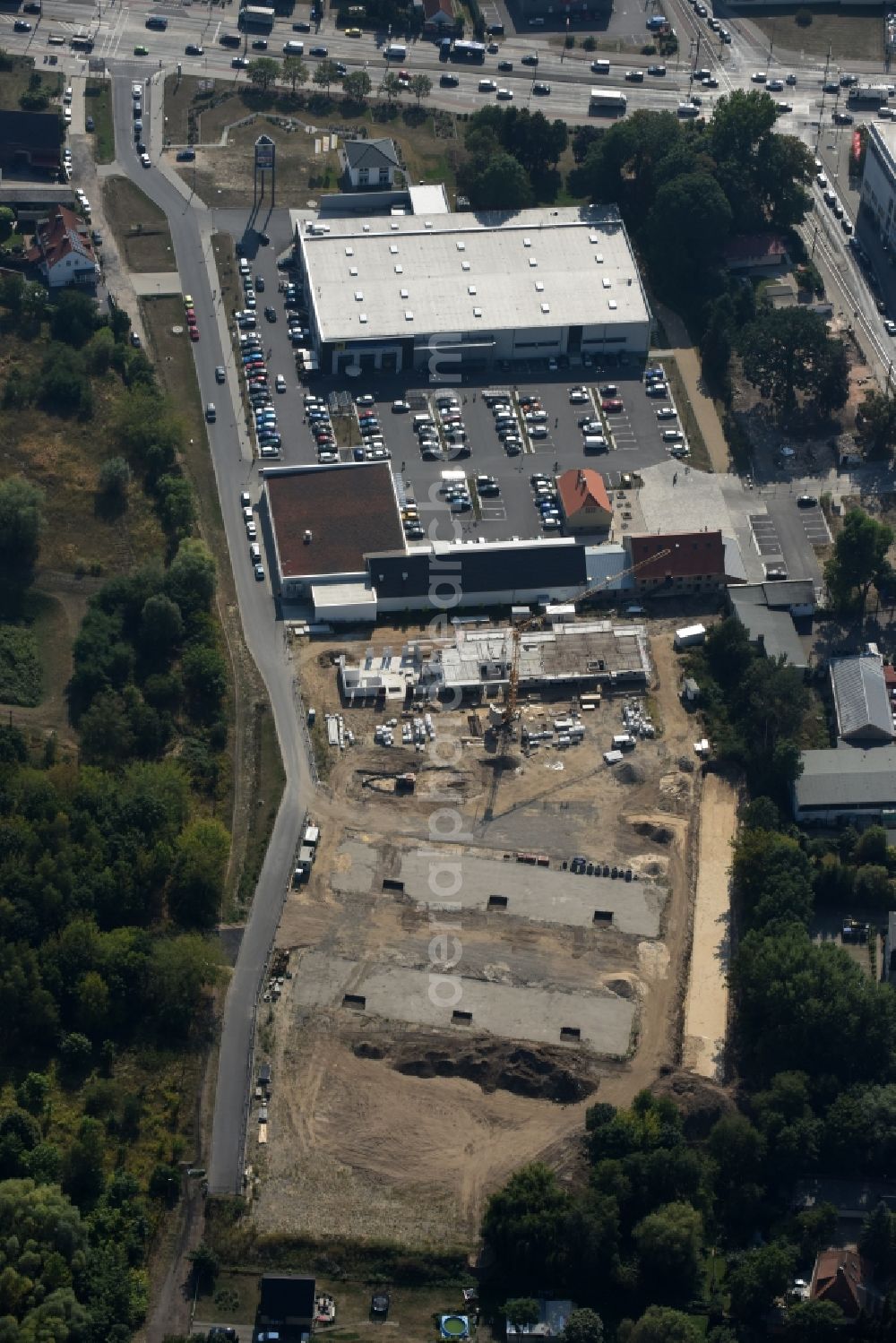 Aerial image Berlin - Construction site to build a new multi-family residential complex An der Schule destrict Mahlsdorf in Berlin