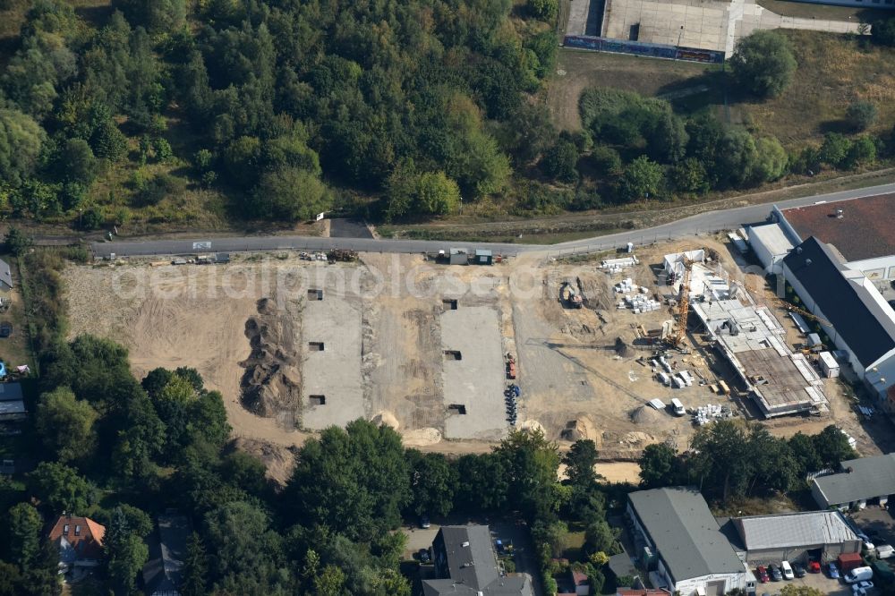 Aerial image Berlin - Construction site to build a new multi-family residential complex An der Schule destrict Mahlsdorf in Berlin