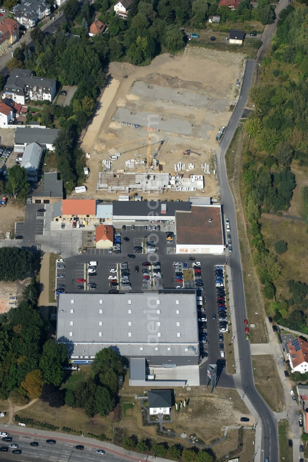 Berlin from above - Construction site to build a new multi-family residential complex An der Schule destrict Mahlsdorf in Berlin