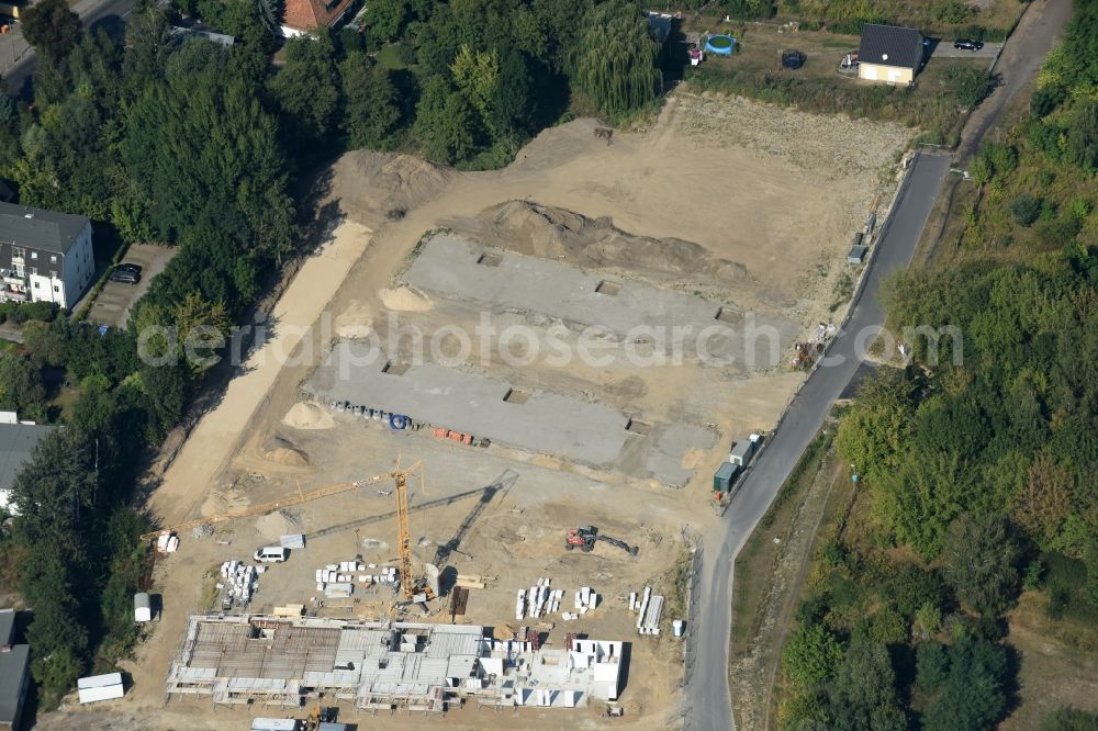 Aerial image Berlin - Construction site to build a new multi-family residential complex An der Schule destrict Mahlsdorf in Berlin