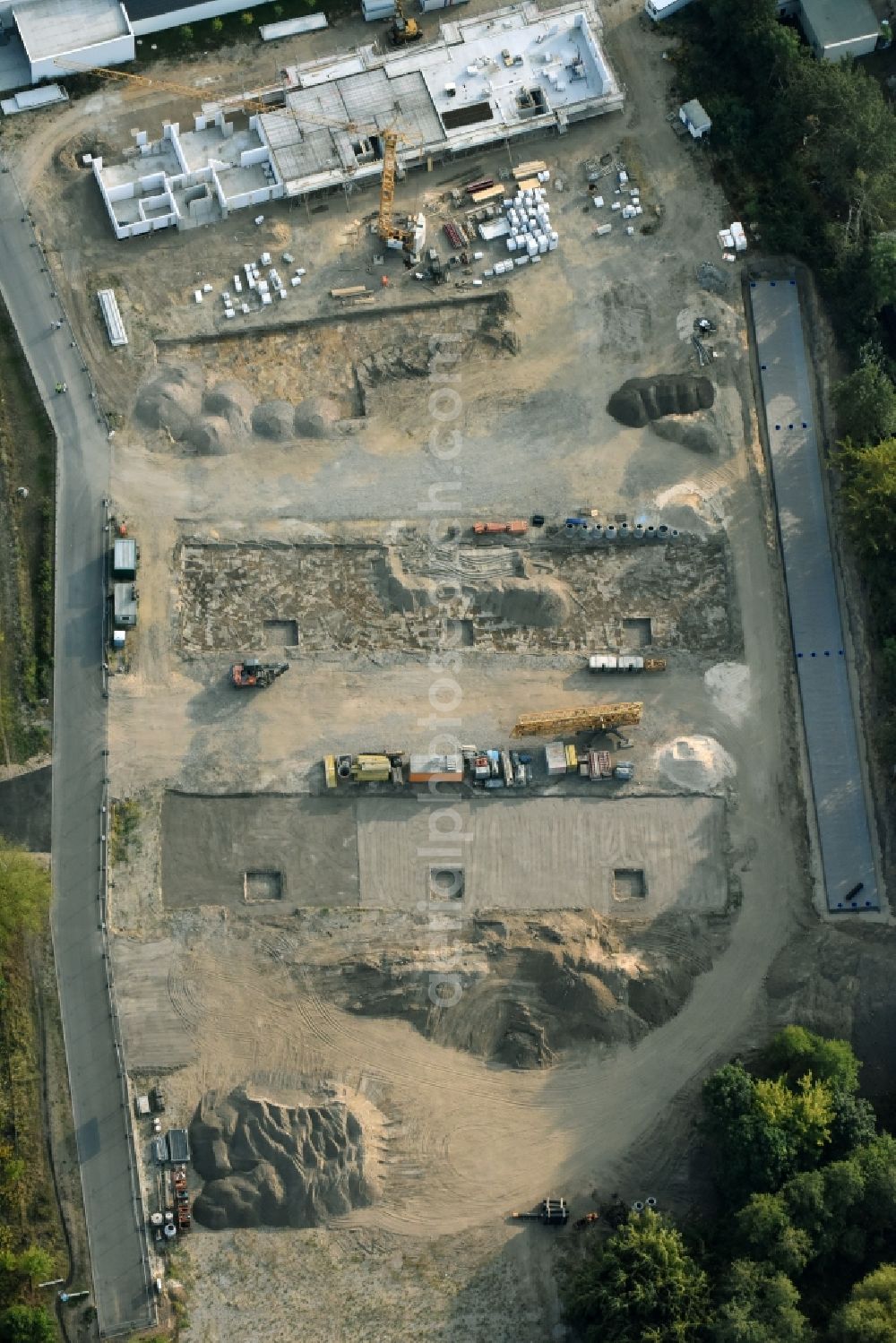 Berlin from above - Construction site to build a new multi-family residential complex An der Schule destrict Mahlsdorf in Berlin