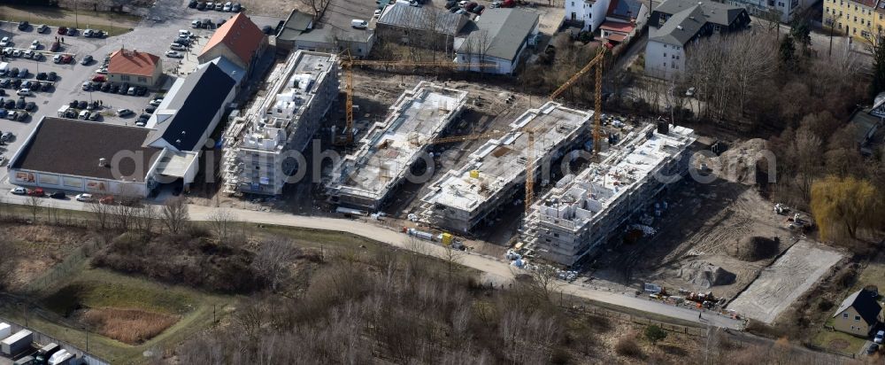 Berlin from above - Construction site to build a new multi-family residential complex An der Schule destrict Mahlsdorf in Berlin