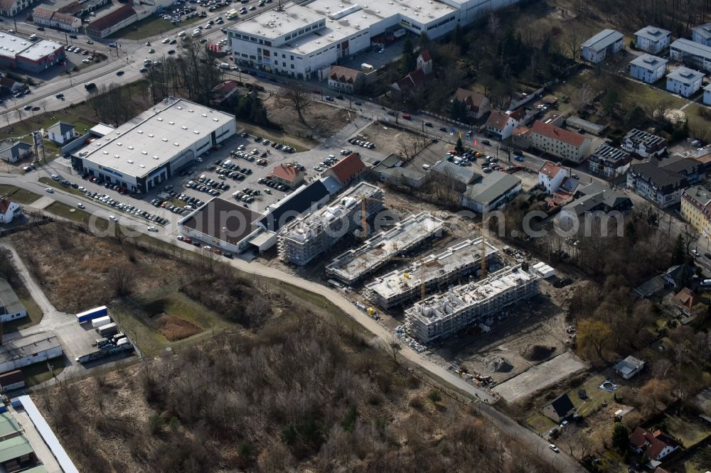 Aerial image Berlin - Construction site to build a new multi-family residential complex An der Schule destrict Mahlsdorf in Berlin