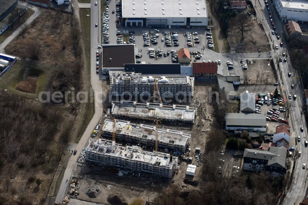 Aerial image Berlin - Construction site to build a new multi-family residential complex An der Schule destrict Mahlsdorf in Berlin