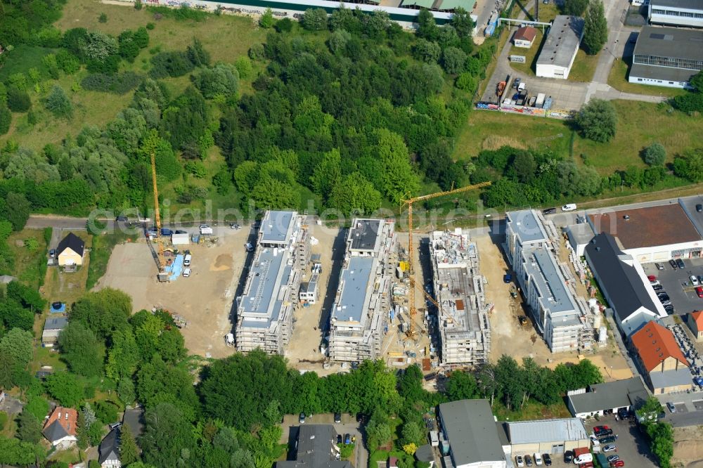 Berlin from above - Construction site to build a new multi-family residential complex An der Schule destrict Mahlsdorf in Berlin