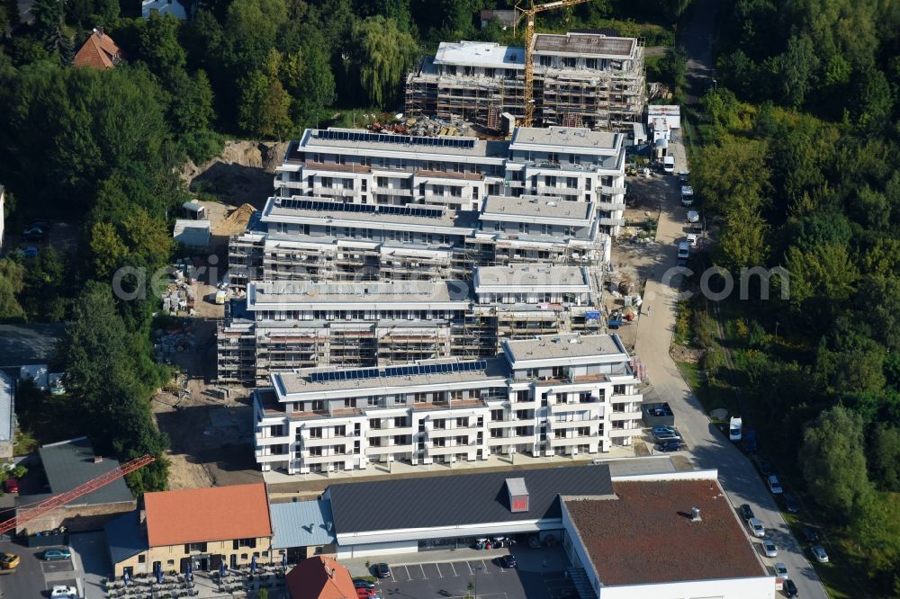 Berlin from above - Construction site to build a new multi-family residential complex An der Schule destrict Mahlsdorf in Berlin