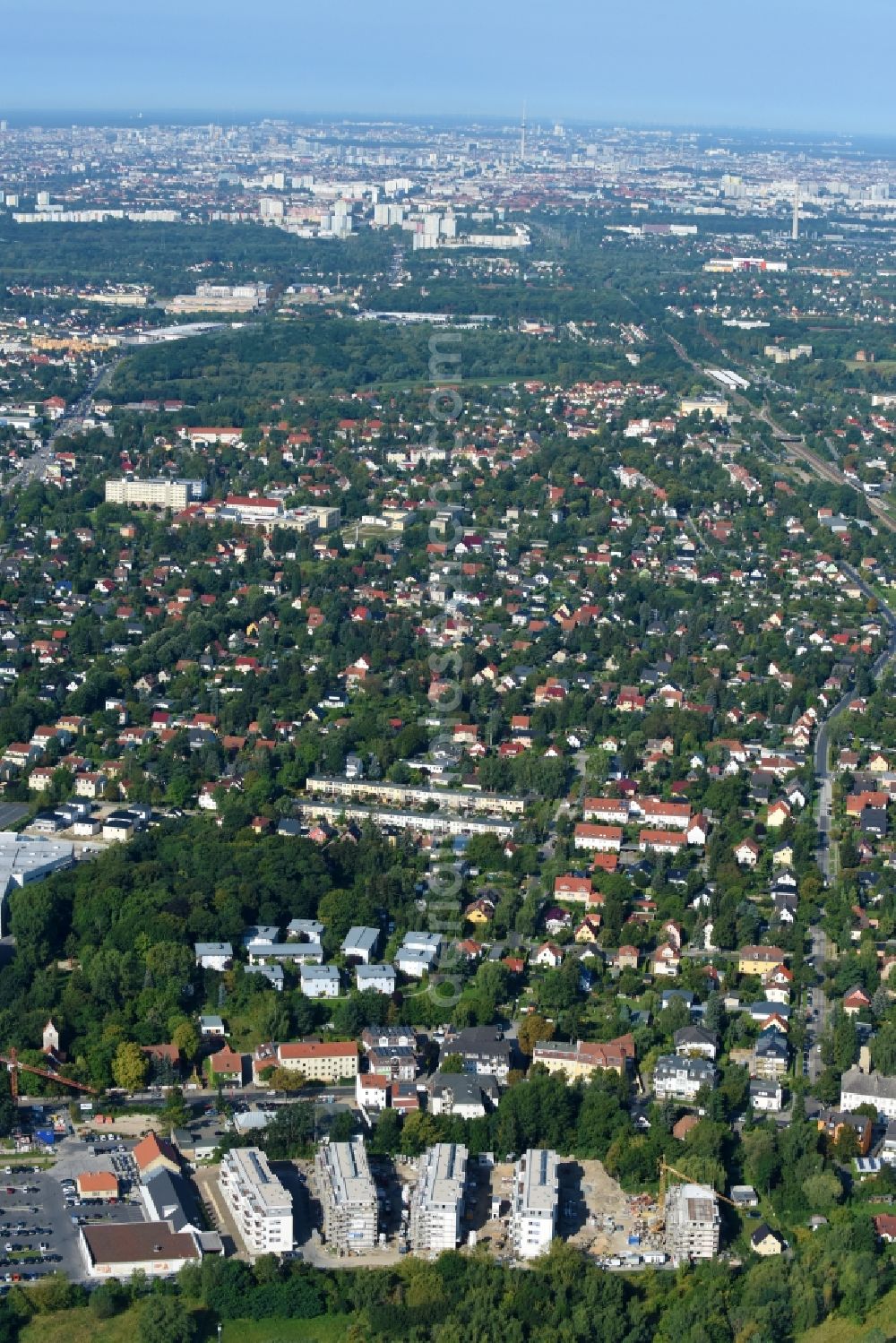 Berlin from above - Construction site to build a new multi-family residential complex An der Schule destrict Mahlsdorf in Berlin