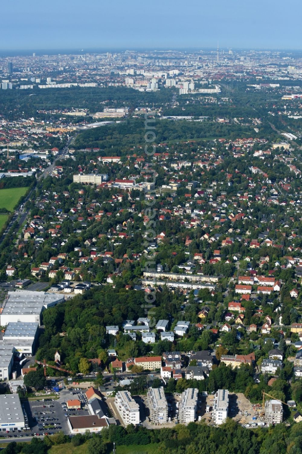 Berlin from above - Construction site to build a new multi-family residential complex An der Schule destrict Mahlsdorf in Berlin