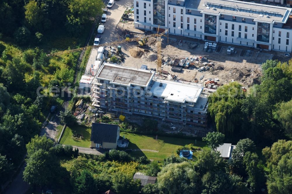 Aerial image Berlin - Construction site to build a new multi-family residential complex An der Schule destrict Mahlsdorf in Berlin