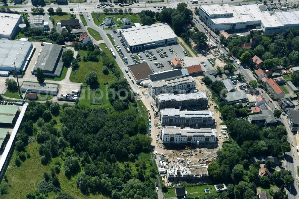 Berlin from above - Construction site to build a new multi-family residential complex An der Schule destrict Mahlsdorf in Berlin