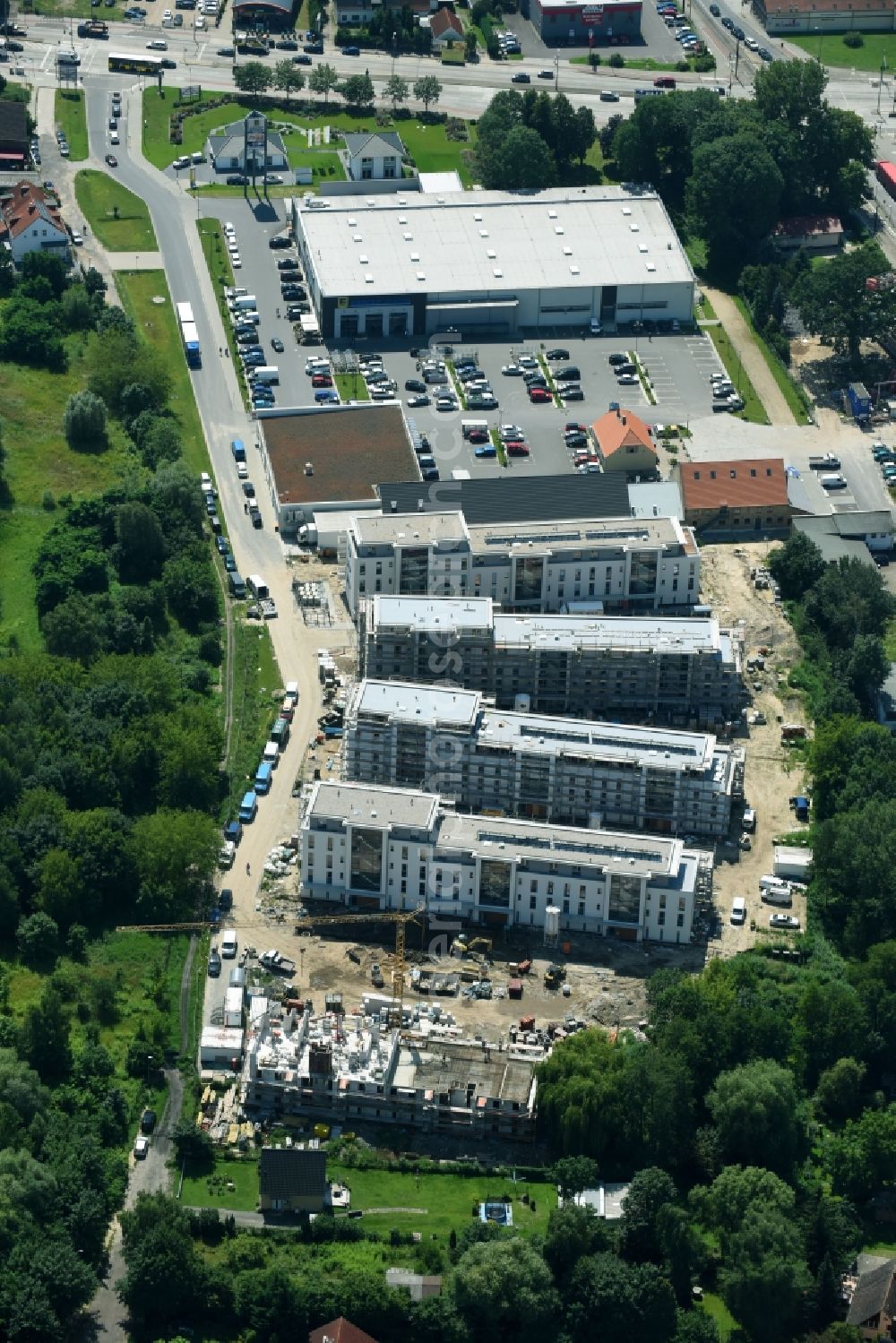 Aerial image Berlin - Construction site to build a new multi-family residential complex An der Schule destrict Mahlsdorf in Berlin