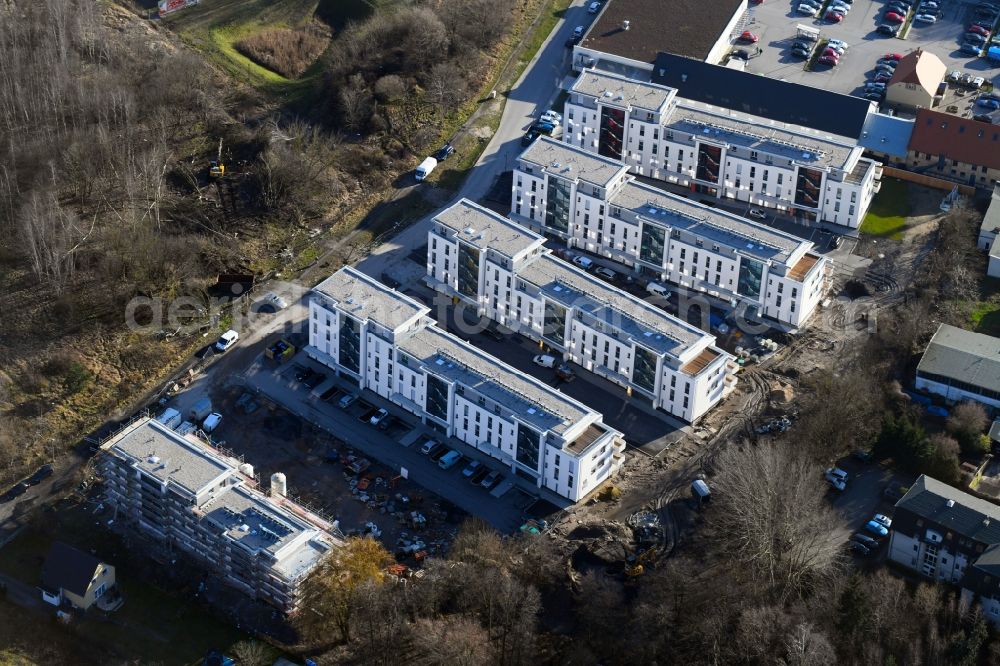 Berlin from above - Construction site to build a new multi-family residential complex An der Schule destrict Mahlsdorf in Berlin