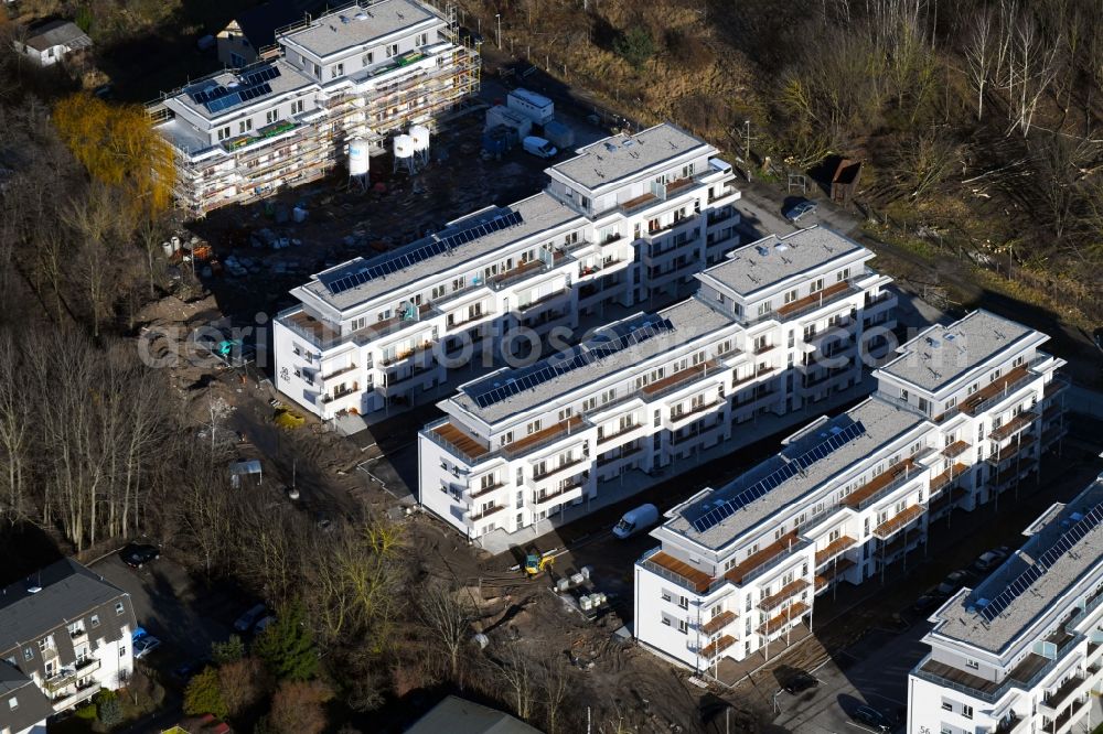 Berlin from above - Construction site to build a new multi-family residential complex An der Schule destrict Mahlsdorf in Berlin