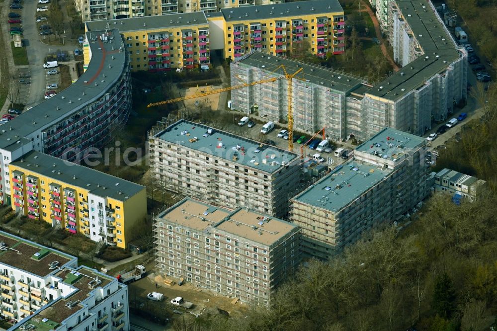 Berlin from above - Construction site to build a new multi-family residential complex Schwarzheider Strasse in the district Hellersdorf in Berlin, Germany