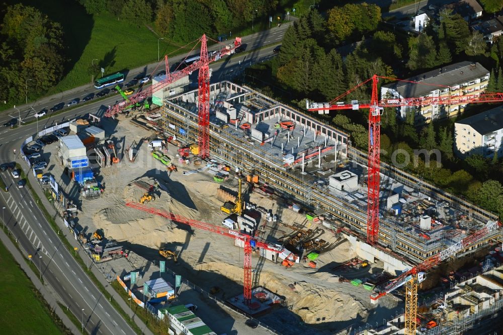 Aerial image Neuried - Construction site to build a new multi-family residential complex Suedlage on street Forstenrieder Strasse - Maxhofweg - Zugspitzstrasse in Neuried in the state Bavaria, Germany