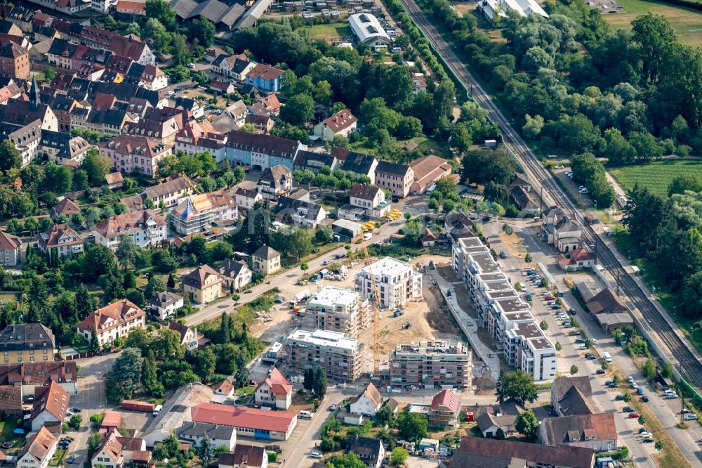 Kenzingen from above - Construction site to build a new multi-family residential complex Seeleben in Kenzinger Quartier on Wasser in Kenzingen in the state Baden-Wurttemberg, Germany