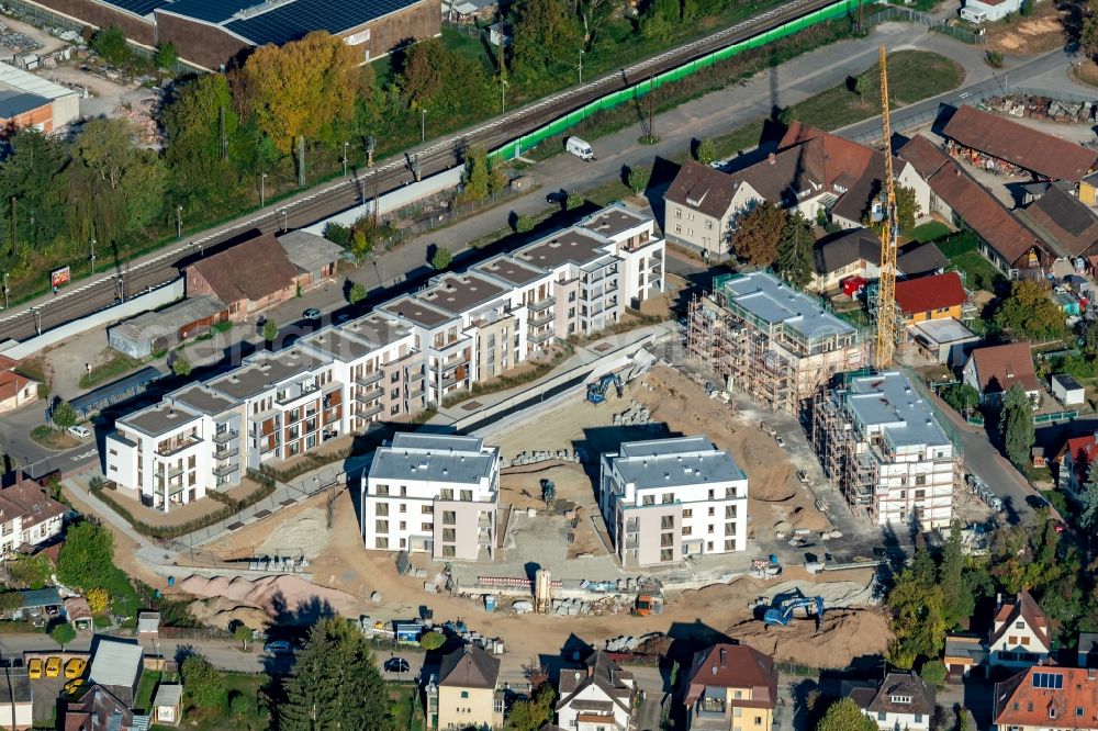 Aerial photograph Kenzingen - Construction site to build a new multi-family residential complex Seeleben in Kenzinger Quartier on Wasser in Kenzingen in the state Baden-Wurttemberg, Germany