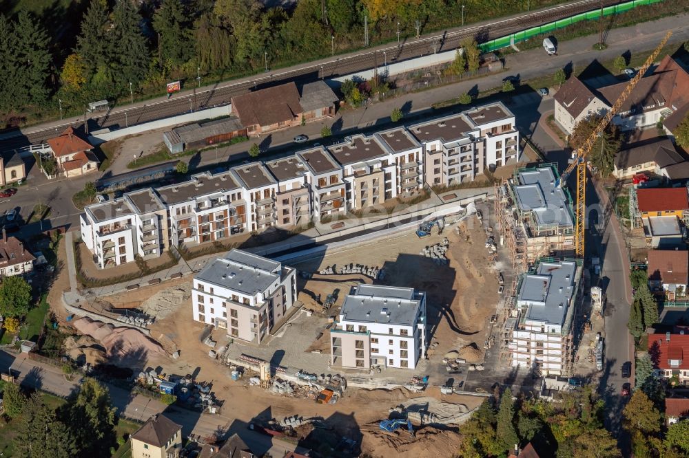 Kenzingen from the bird's eye view: Construction site to build a new multi-family residential complex Seeleben in Kenzinger Quartier on Wasser in Kenzingen in the state Baden-Wurttemberg, Germany