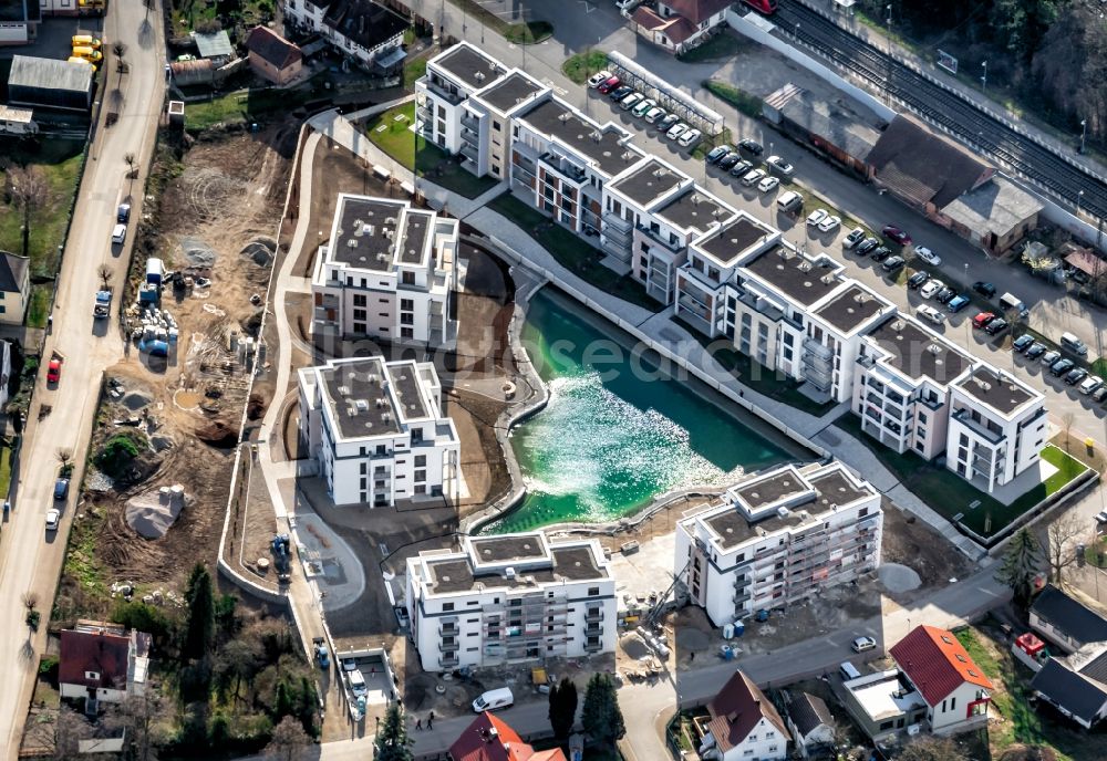 Kenzingen from above - Construction site to build a new multi-family residential complex Seeleben in Kenzinger Quartier on Wasser in Kenzingen in the state Baden-Wurttemberg, Germany