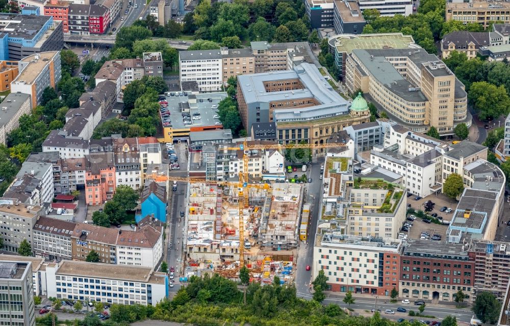 Essen from the bird's eye view: Construction site to build a new multi-family residential complex Selmastrasse - Henriettenstrasse - Hachestrasse in Essen in the state North Rhine-Westphalia