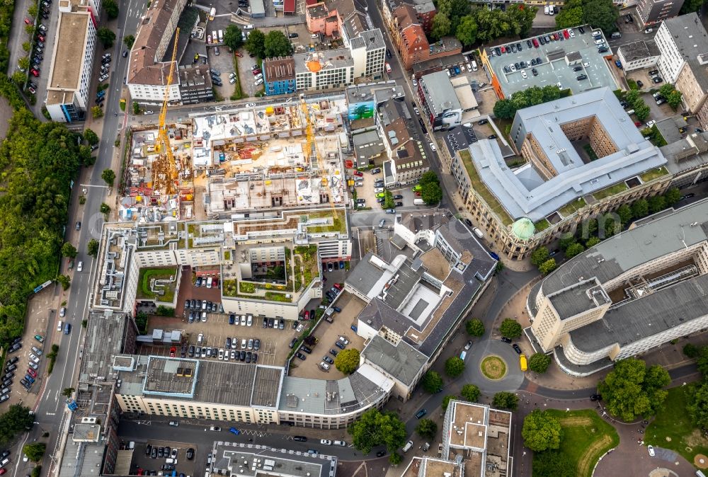 Essen from the bird's eye view: Construction site to build a new multi-family residential complex Selmastrasse - Henriettenstrasse - Hachestrasse in Essen in the state North Rhine-Westphalia