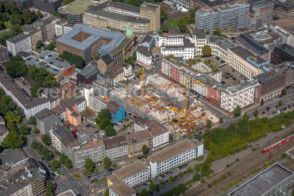 Essen from the bird's eye view: Construction site to build a new multi-family residential complex Selmastrasse - Henriettenstrasse - Hachestrasse in Essen in the state North Rhine-Westphalia