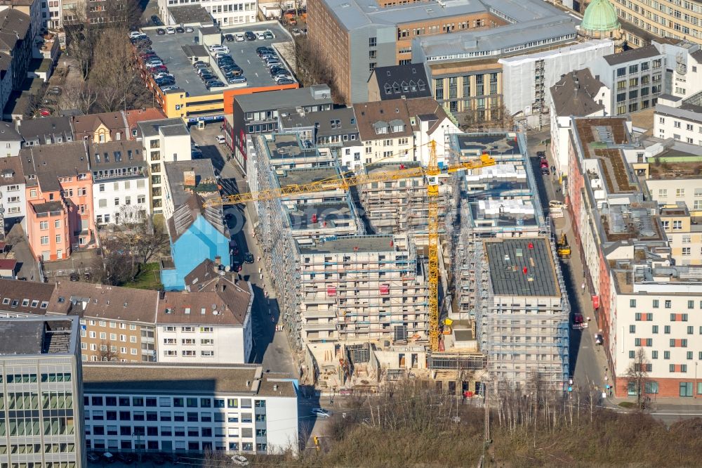 Essen from above - Construction site to build a new multi-family residential complex Selmastrasse - Henriettenstrasse - Hachestrasse in Essen in the state North Rhine-Westphalia